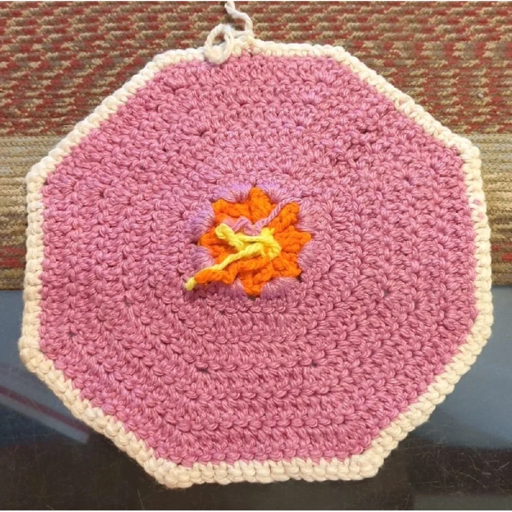 Vintage Crochet Tabletop Colorful Counter Doile Trivet Handmade By Granny